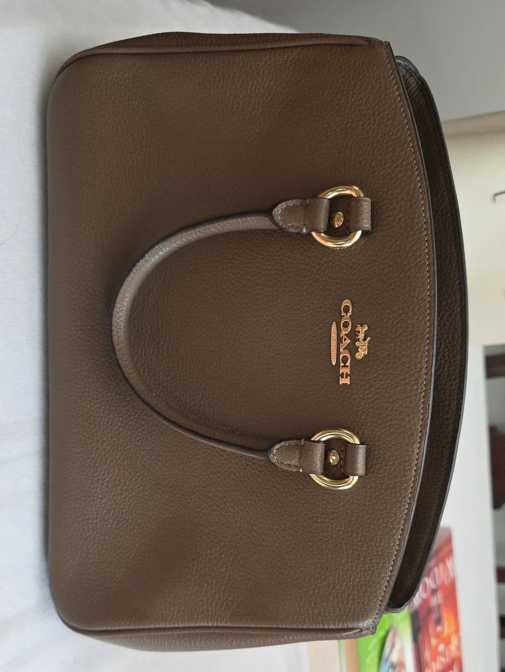 Coach Olive Brown Pebbled Leather Satchel with Gold Hardware